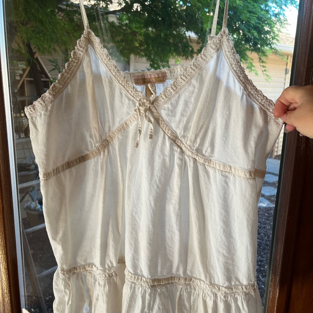 Andrew & Co Cream Lace-Trim Cotton Tank Top